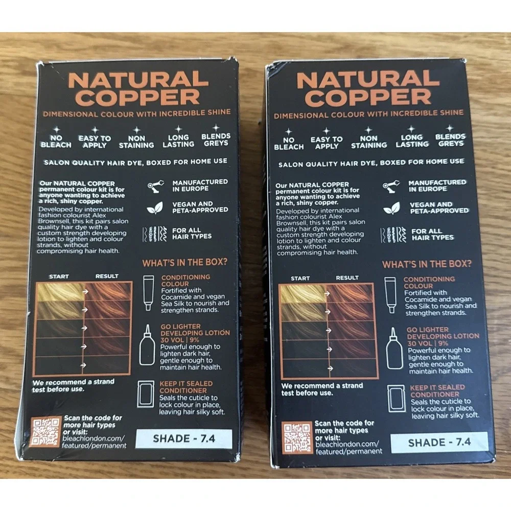 2x No Bleach London ~Natural Copper Permanent Vegan Dye 2 Pack New